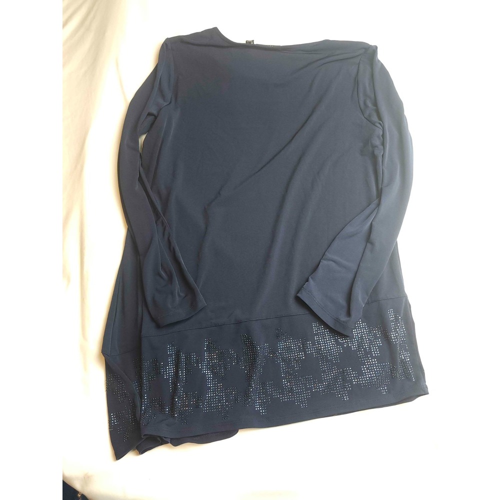 Susan Graver Artisan Top Womens M Blue Rhinestone Classic Preppy Smart Casual - Picture 7 of 8